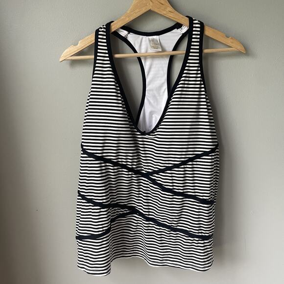 Ann Klein Swim Top Tankini Womens Plus Size 2X Black White Stripes‎ - Picture 1 of 8